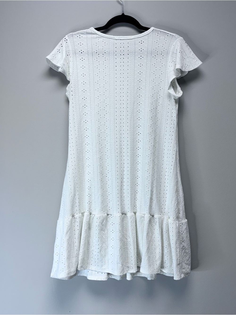 White Eyelet Ruffle-Hem Mini Dress - Picture 3 of 6
